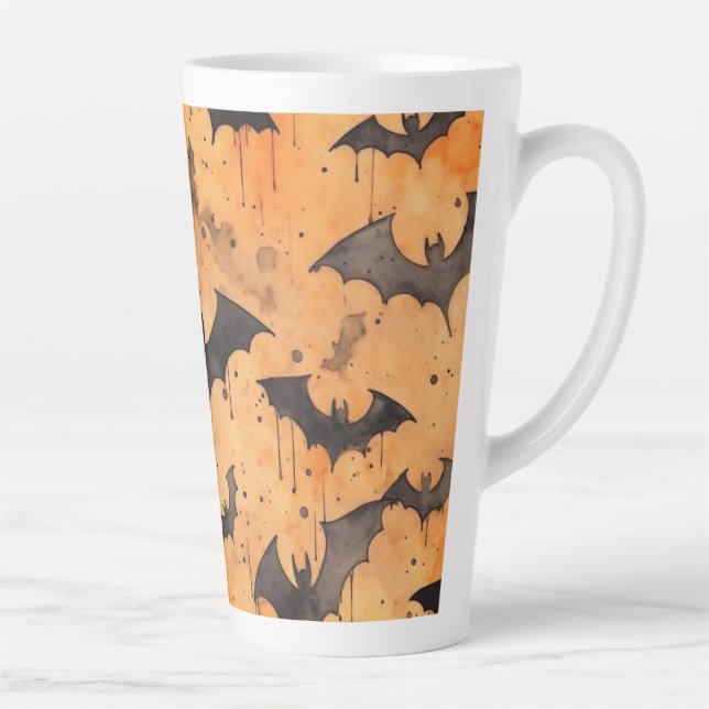 Schwarze Fledermäuse in Aquarellen auf Orange Milchtasse (Rechts)