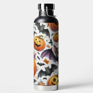 SCHWARZE FLEDERMÄUSE UND ORANGE HALLOWEEN-KÜRBISSE TRINKFLASCHE