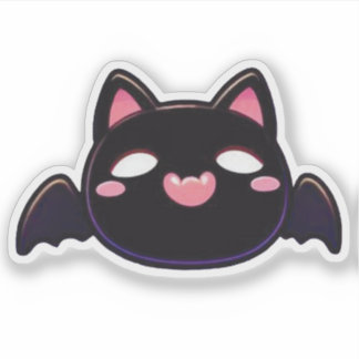 Schwarze Fledermauskatze - Kawaii fliegendes Kätzc Aufkleber