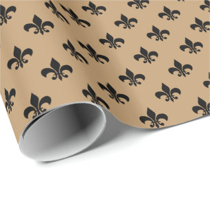 Schwarze Fleur-de-lis auf Kamelbraun Geschenkpapier
