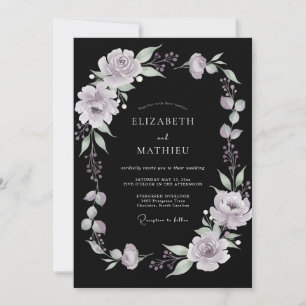 Schwarze Flieder-Pfingstrosen-Hochzeit Einladung
