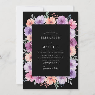 Schwarze Fliederlackierte Hochzeit Einladung