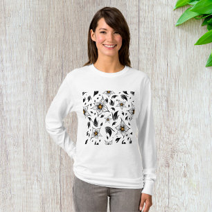 Schwarze Flora Art Womens Long Sleeve T-Shirt