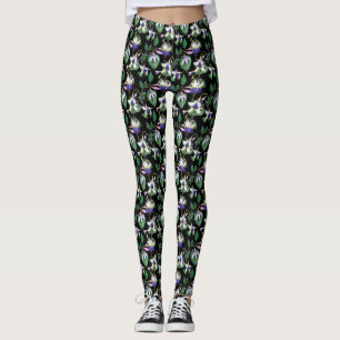 Schwarze Flora Fuchsia Wasserfarbe Leggings