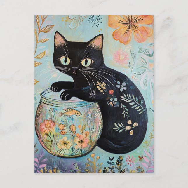 Schwarze Flora mit Goldfish Postkarte (Vorderseite)