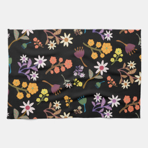 Schwarze Floral  Geschirrtuch