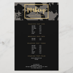 Schwarze Floral Gold Text Make-up Artist Grau Flyer