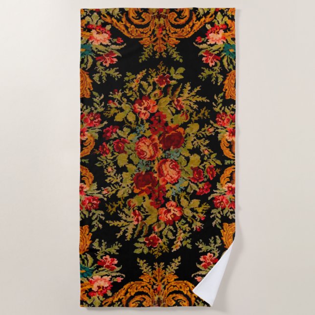 Schwarze Floral Strandtuch (Vorderseite)