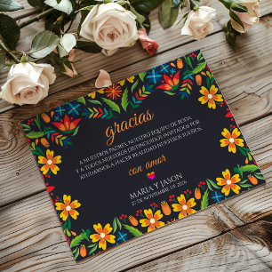 Schwarze Florale Farbige Botanische Spanische Hoch Dankeskarte