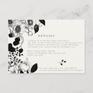 Schwarze Florale Hochzeits-Details-Karte Begleitkarte