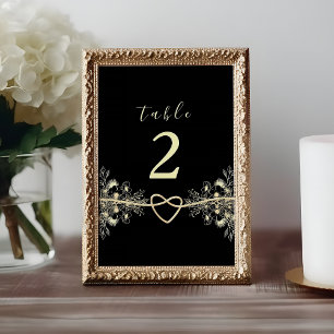 Schwarze Florale Hochzeitstisch-Nummer Gold Tischnummer