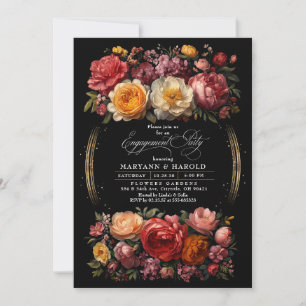 Schwarze florale, launische botanische Chic-Verlob Einladung