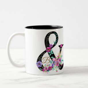 Schwarze florale moderne Et-Zeichen-chic ländliche Zweifarbige Tasse