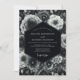 Schwarze florale romantische Hochzeit mit düsterer Einladung