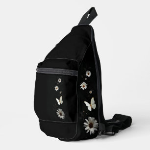 Schwarze Florale Schmetterlings-Ästhetik-Rucksack Crossbody Bag