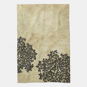 Schwarze Florale Vintage Geschirrtuch