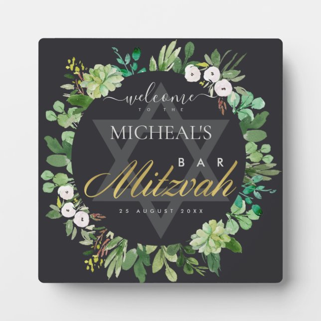 SCHWARZE FOLIAGE WREATH STAR BAR BAT MITZVAH WILLK FOTOPLATTE (Vorderseite)
