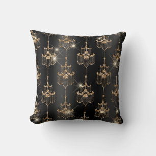 Schwarze Folie und goldene Glitter-Glam-Kronleucht Kissen