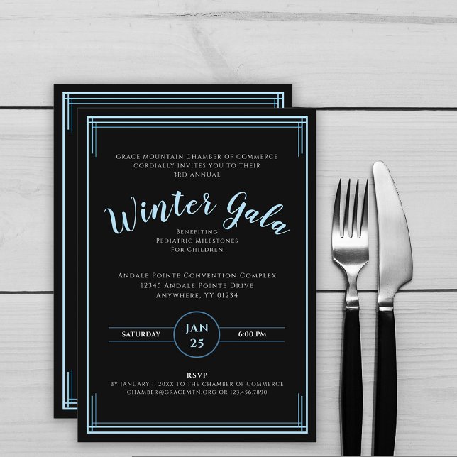 Schwarze formelle, einfache Corporate Winter Gala Einladung (Black Formal Simple Corporate Winter Gala Invitation)