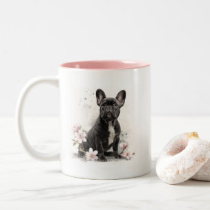 Schwarze Französische Bulldogge Wasserfarben Kunst Zweifarbige Tasse