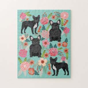 Schwarze Französische Bulldoggen Vintage Blumen