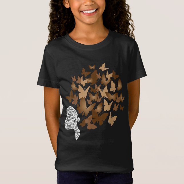 Schwarze Frau Afro Butterfly Cooler Schwarzgeschic T-Shirt (Vorderseite)