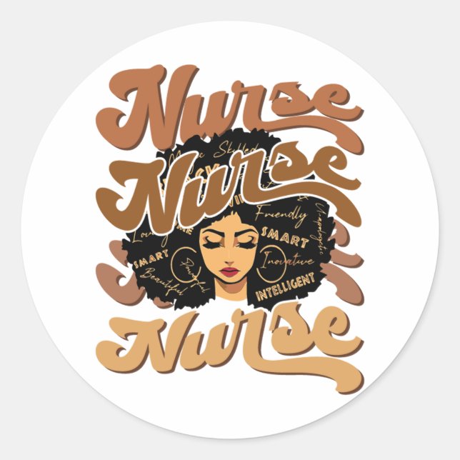 Schwarze Frau Afro Nurse Afrikanische Amerikanisch Runder Aufkleber (Vorderseite)