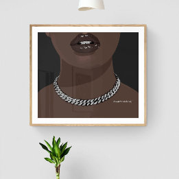 Schwarze Frau Ästhetik mit Silber (Schmuck) Grillz Poster