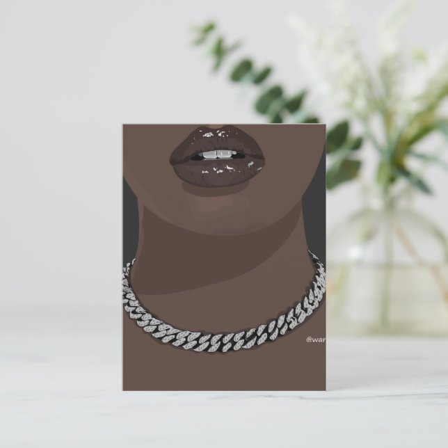 Schwarze Frau Ästhetik mit Silber (Schmuck) Grillz Postkarte (Stehend Vorderseite)