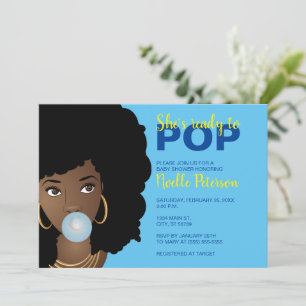 Schwarze Frau, Bereit zum Pop, Bubblegum, Blau Einladung