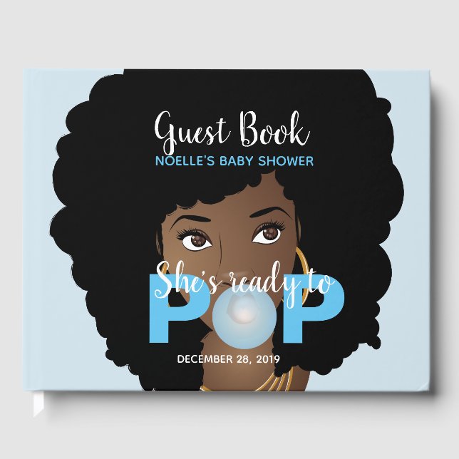 Schwarze Frau, Bereit zum Pop, Bubblegum, Blau Gästebuch (Vorderseite)