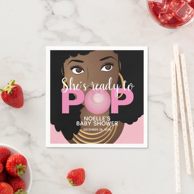 Schwarze Frau, Bereit zum Pop, Bubblegum, Rosa Serviette (Beispiel)