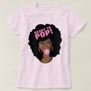 Schwarze Frau, Bereit zum Pop, Bubblegum, Rosa T-Shirt