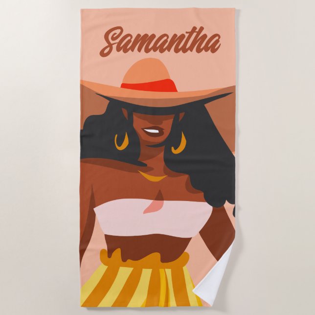 Schwarze Frau, Big Hat, Ferienhäuser Strandtuch (Vorderseite)