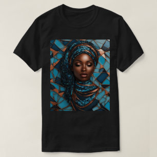 Schwarze Frau Blaues Kupfer-Mosaik-T-Shirt T-Shirt
