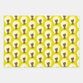 Schwarze Frau, blonde Afro, natürliches Haar, gelb Geschenkpapier Set