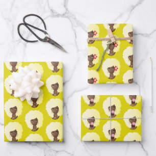 Schwarze Frau, blonde Afro, natürliches Haar, gelb Geschenkpapier Set