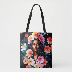 Schwarze Frau Blumenkunst Tasche