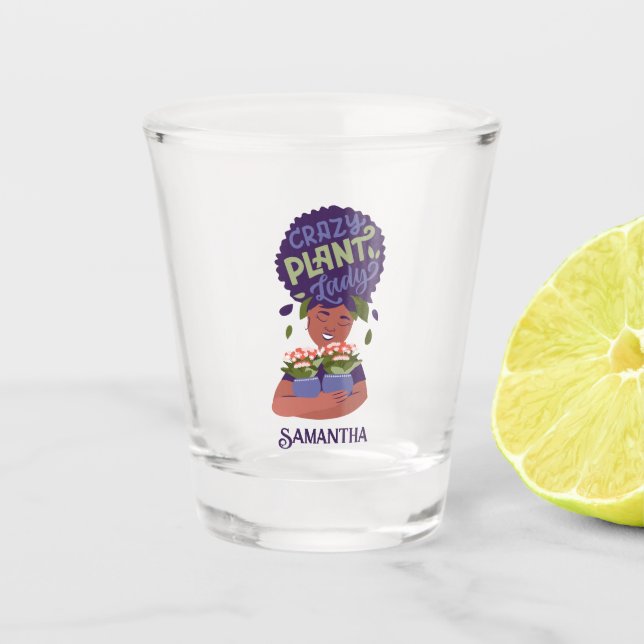 Schwarze Frau Crazy Pflanze Lady, umarmende Pflanz Schnapsglas (Vorderseite)