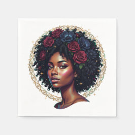 Schwarze Frau dunkle Blumen Afro Serviette