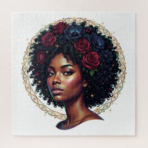 Schwarze Frau Dunkle Florale Afro