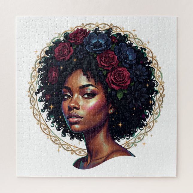 Schwarze Frau Dunkle Florale Afro (Vertikal)