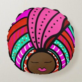 Schwarze Frau farbenfroh Turban, rosa Rundes Kissen