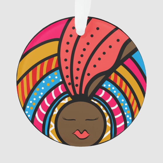 Schwarze Frau farbenfrohe Turban, Orange Ornament (Vorderseite)