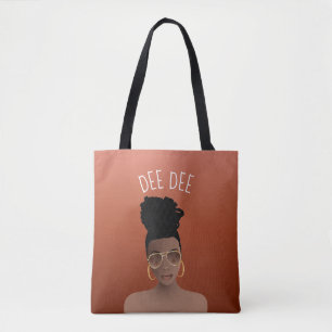 Schwarze Frau, Gold Shades & High Bun, Kupferbraun Tasche