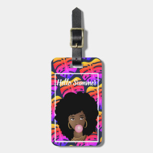 Schwarze Frau, Hallo Sommer farbenfrohe tropische  Gepäckanhänger