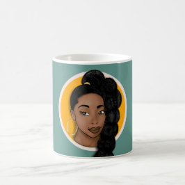 Schwarze Frau, Hochpuffponytail, Türkis Kaffeetasse