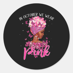 Schwarze Frau im Oktober tragen wir rosa Brustkreb Runder Aufkleber