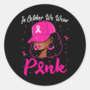 Schwarze Frau im Oktober tragen wir rosa Brustkreb Runder Aufkleber