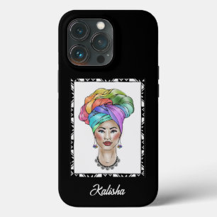 Schwarze Frau in einem farbenfrohen Turban Case-Mate iPhone Hülle